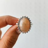 'Boho' Pink Moonstone 925 Solid Sterling Silver Ring