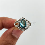 'Boho' Blue Topaz 925 Solid Sterling Silver Designer Ring