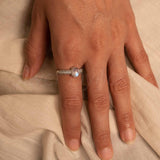 Natural Rainbow Moonstone, Zircon Sterling Silver Ring