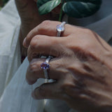 Natural Rainbow Moonstone, Zircon Sterling Silver Ring