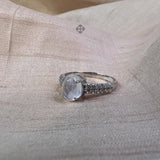 Natural Rainbow Moonstone, Zircon Sterling Silver Ring