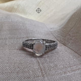 Natural Rainbow Moonstone, Zircon Sterling Silver Ring