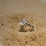 Natural Rainbow Moonstone, Zircon Sterling Silver Ring