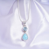Blue Topaz & Chacedony Pendant, 925 Solid Sterling Silver Pendant