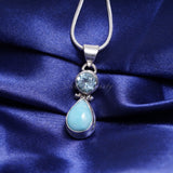 Blue Topaz & Chacedony Pendant, 925 Solid Sterling Silver Pendant