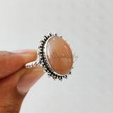 'Boho' Pink Moonstone 925 Solid Sterling Silver Ring