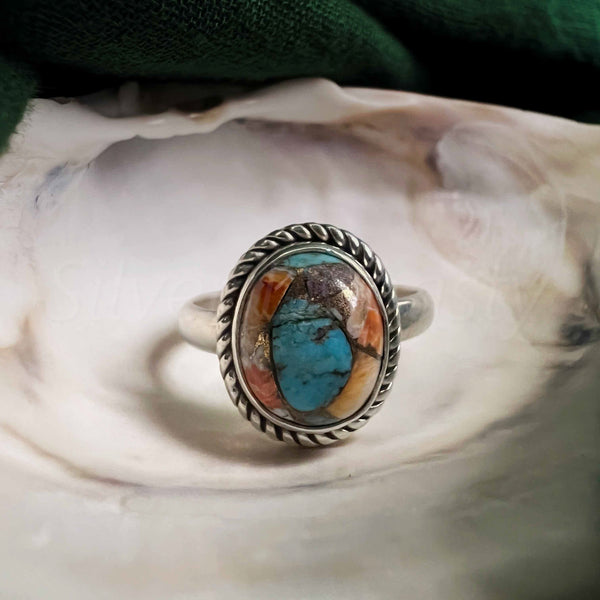 'Minimalist' Oyster Copper Turquoise 925 Solid Sterling Silver Ring