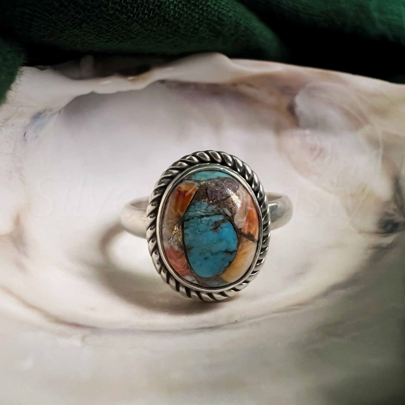 'Minimalist' Oyster Copper Turquoise 925 Solid Sterling Silver Ring