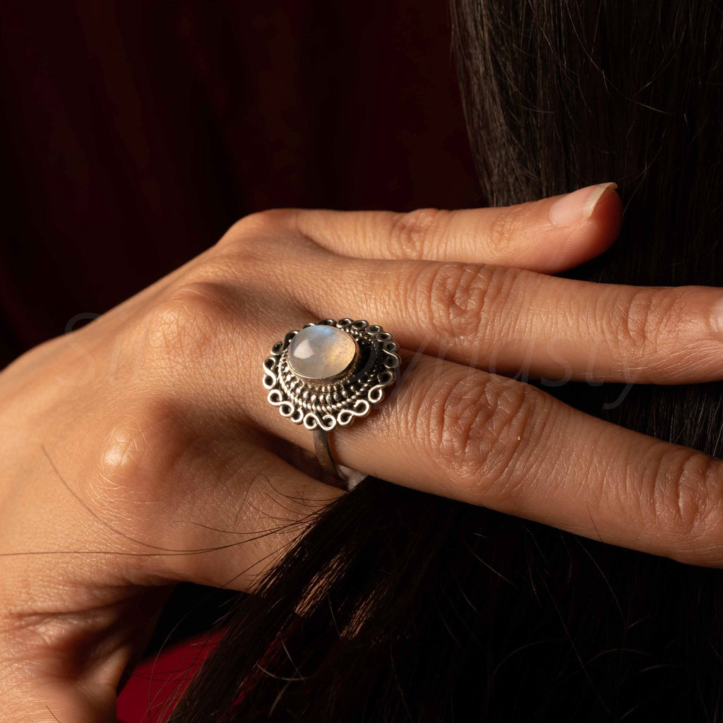 Moonstone 925 Solid Sterling Silver Ring, Moonstone Ring – Silver