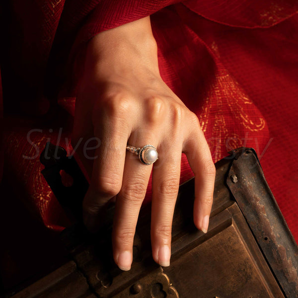 'Boho' Pearl 925 Solid Sterling Silver Ring
