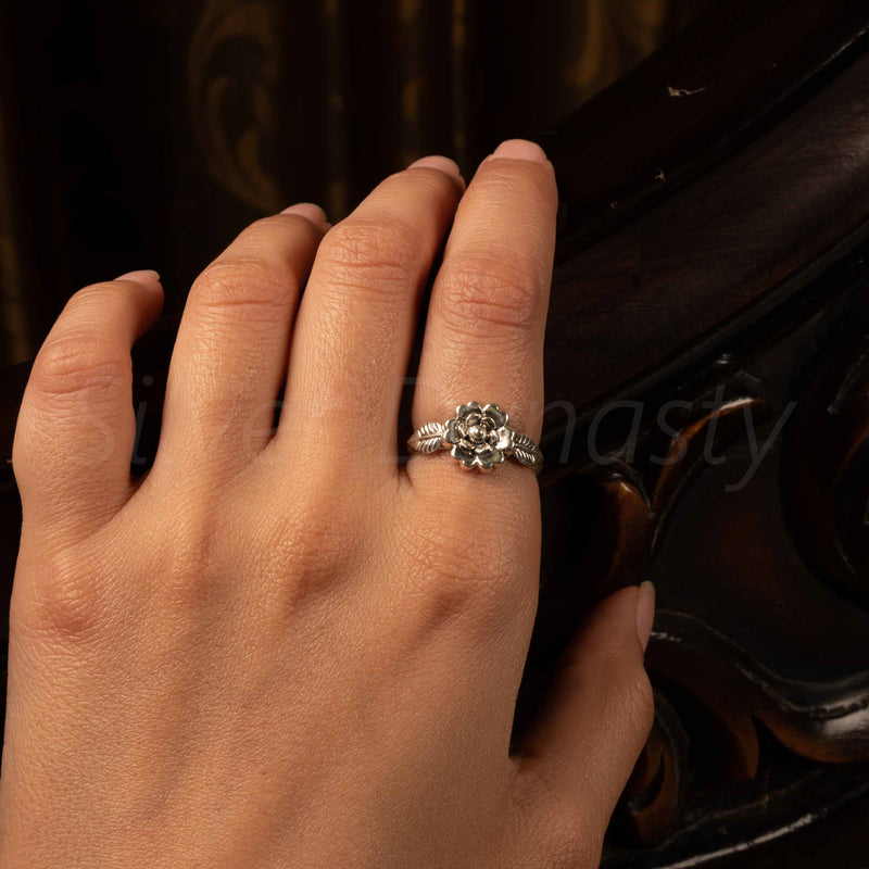 'Gorgeous' Silver Flower Band,925 Solid Sterling Silver Ring,