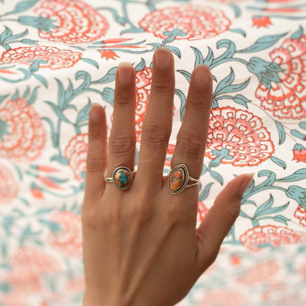 'Designer' Oyster Copper Turquoise 925 Solid Sterling Silver Ring