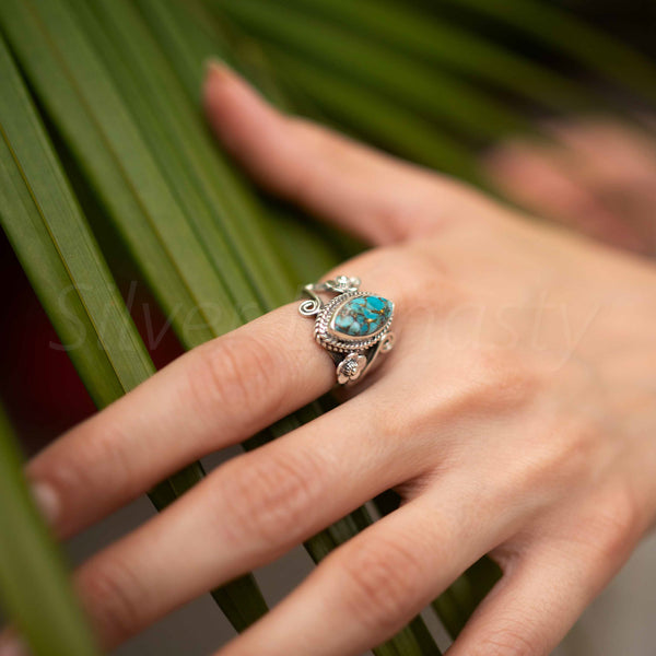 'BIA' Blue Copper Turquoise 925 Solid Sterling Silver Ring