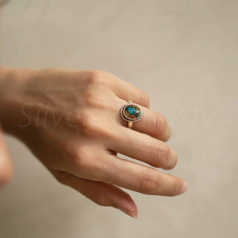 'Minimalist' Oyster Copper Turquoise 925 Solid Sterling Silver Ring