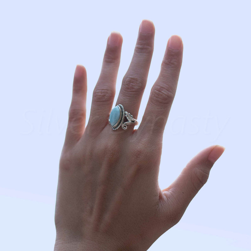 Larimar Ring, 925 Solid Sterling Silver Ring
