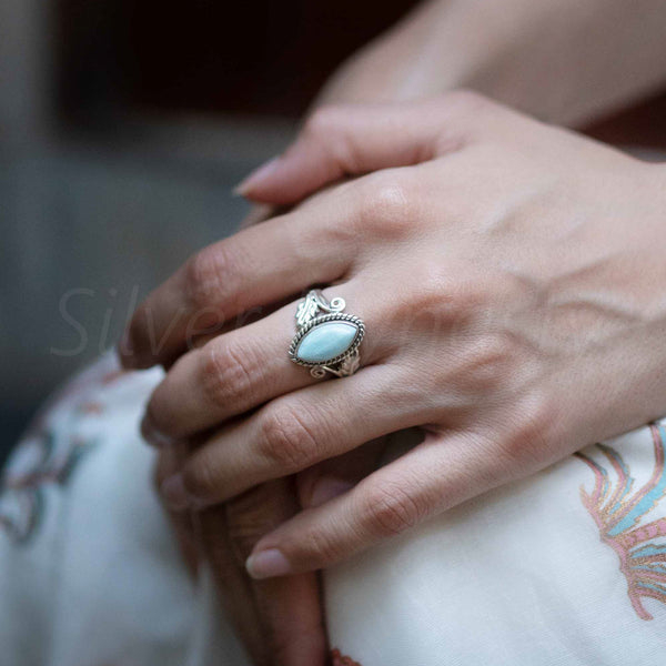 Larimar Ring, 925 Solid Sterling Silver Ring