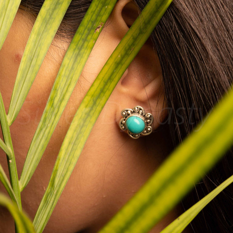 Turquoise 925 Solid Sterling Silver Earrings, Turquoise Studs