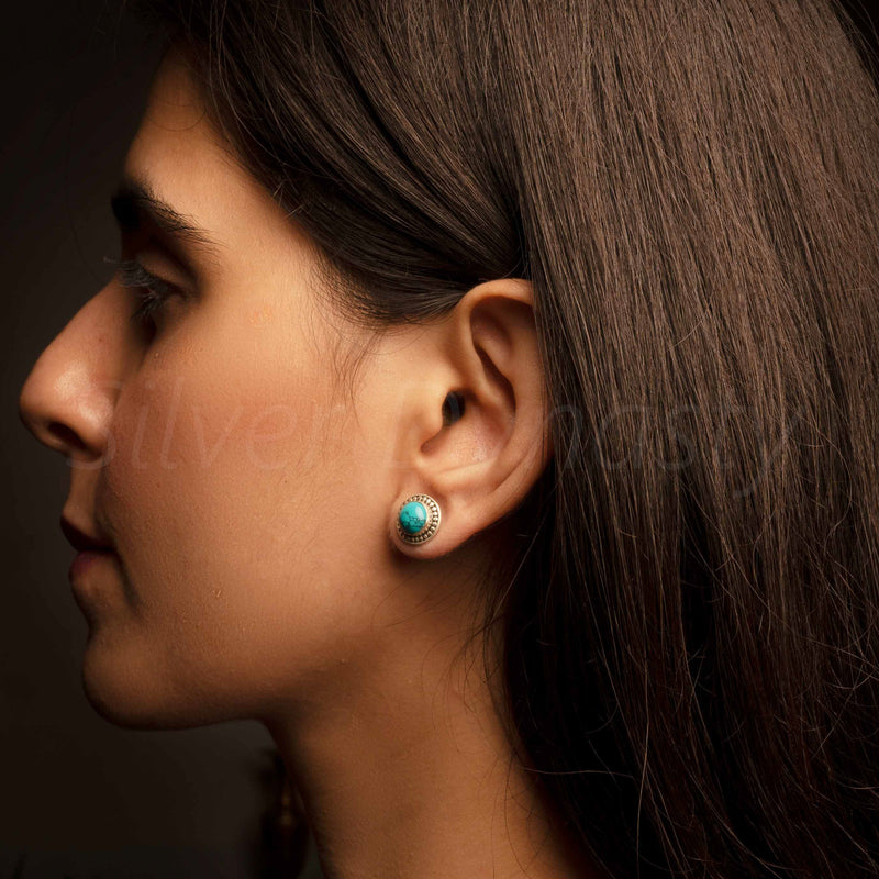 Turquoise 925 Solid Sterling Silver Earrings, Turquoise Studs