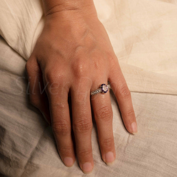 'Boho' Multistone Amethyst and Zircon 925 Solid Sterling Silver Ring