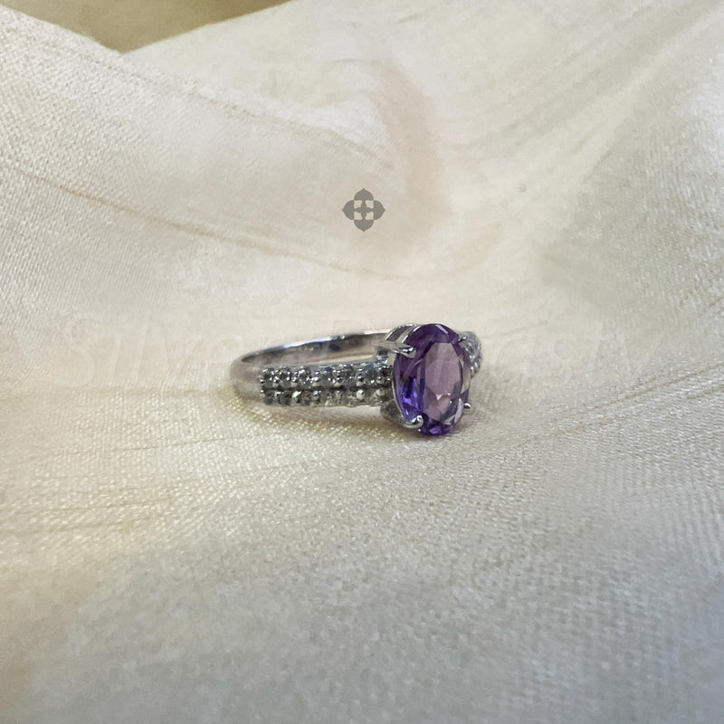'Boho' Multistone Amethyst and Zircon 925 Solid Sterling Silver Ring