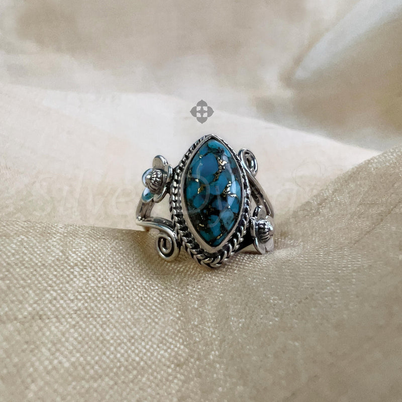 'BIA' Blue Copper Turquoise 925 Solid Sterling Silver Ring