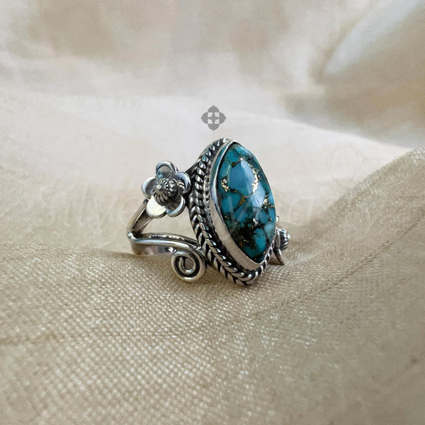 'BIA' Blue Copper Turquoise 925 Solid Sterling Silver Ring