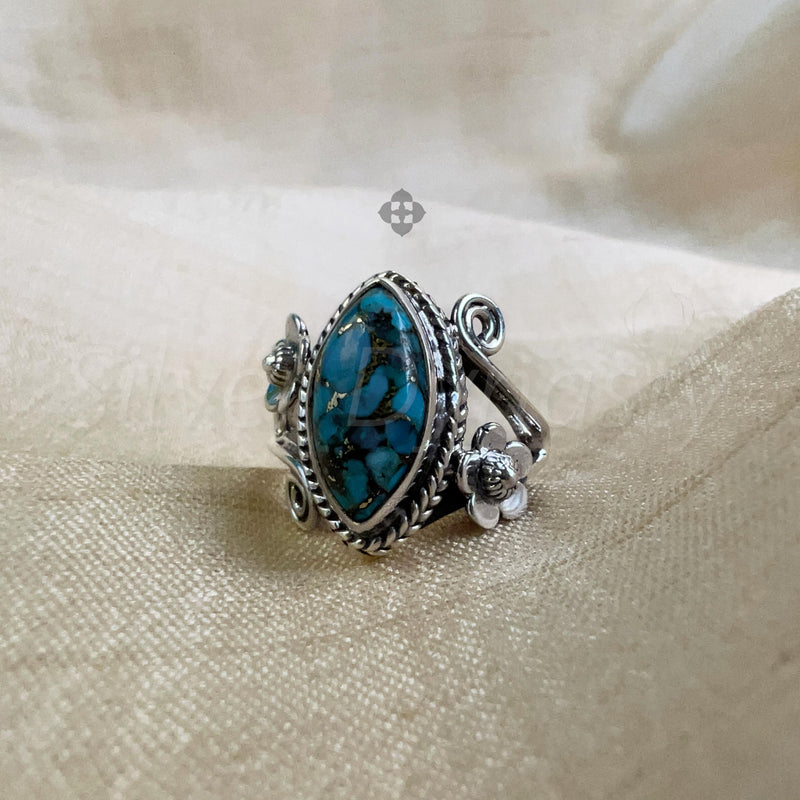 'BIA' Blue Copper Turquoise 925 Solid Sterling Silver Ring
