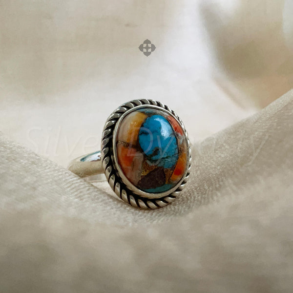 'Minimalist' Oyster Copper Turquoise 925 Solid Sterling Silver Ring
