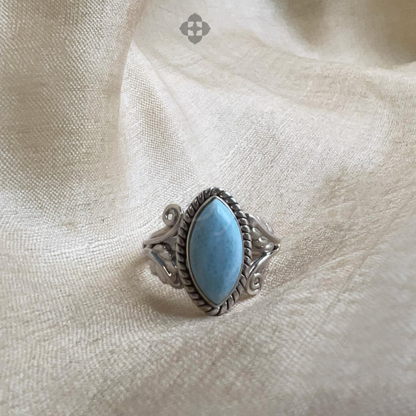 Larimar Ring, 925 Solid Sterling Silver Ring