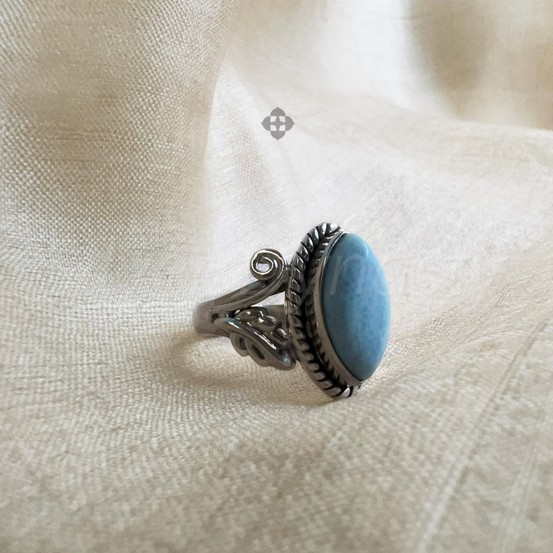 Larimar Ring, 925 Solid Sterling Silver Ring