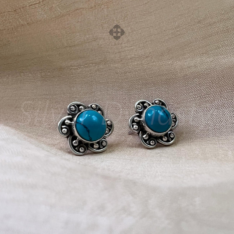 Turquoise 925 Solid Sterling Silver Earrings, Turquoise Studs