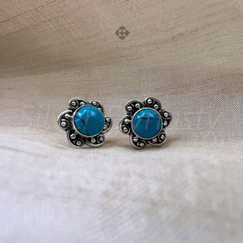 Turquoise 925 Solid Sterling Silver Earrings, Turquoise Studs