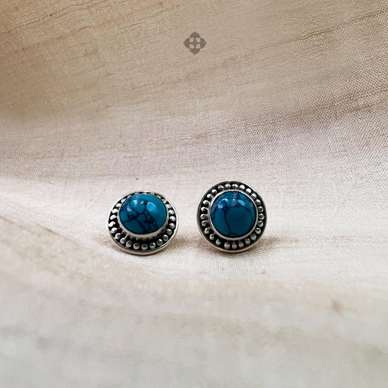 Turquoise 925 Solid Sterling Silver Earrings, Turquoise Studs