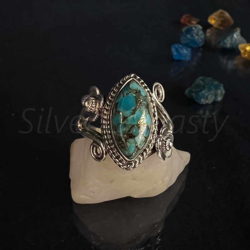 'BIA' Blue Copper Turquoise 925 Solid Sterling Silver Ring