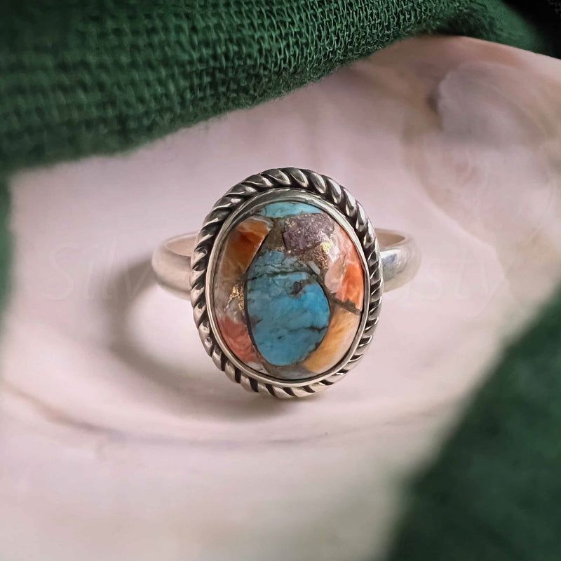 'Minimalist' Oyster Copper Turquoise 925 Solid Sterling Silver Ring