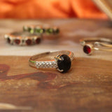 'BIA' Black Onyx and Zircon 925 Solid Sterling Silver Multistone Ring