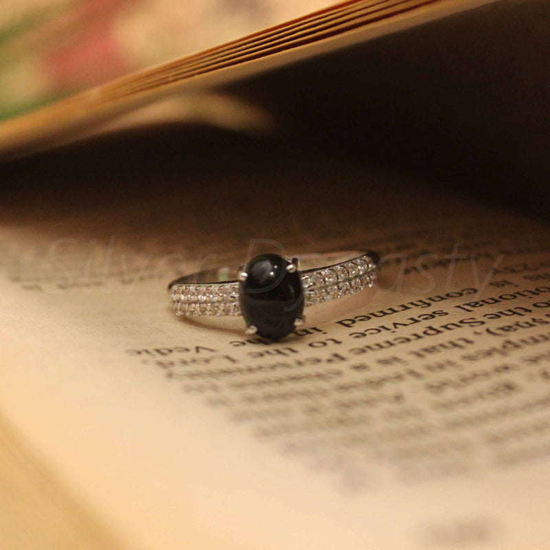 'BIA' Black Onyx and Zircon 925 Solid Sterling Silver Multistone Ring