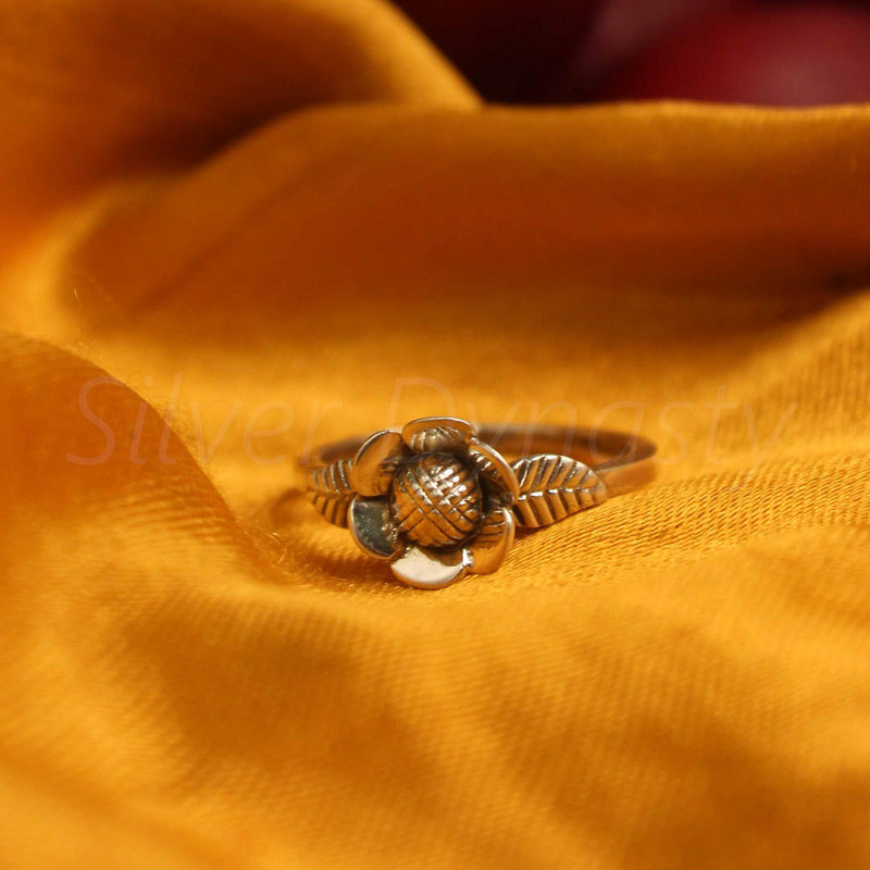 Simple Floral Ring Silver Flower Band,925 Solid Sterling Silver Ring,
