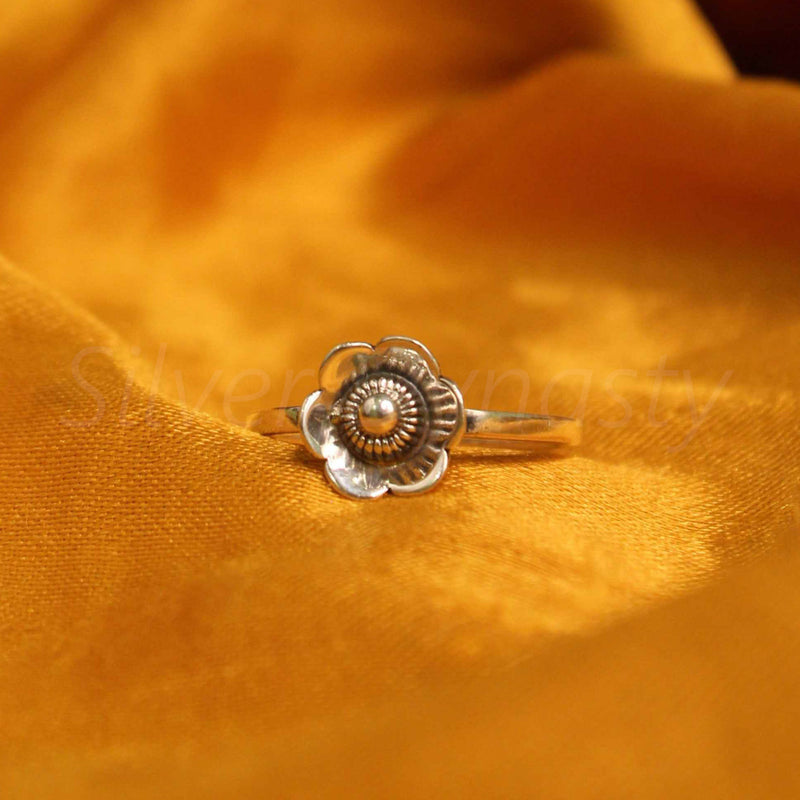 'Gorgeous' Silver Flower Band,925 Solid Sterling Silver Ring,