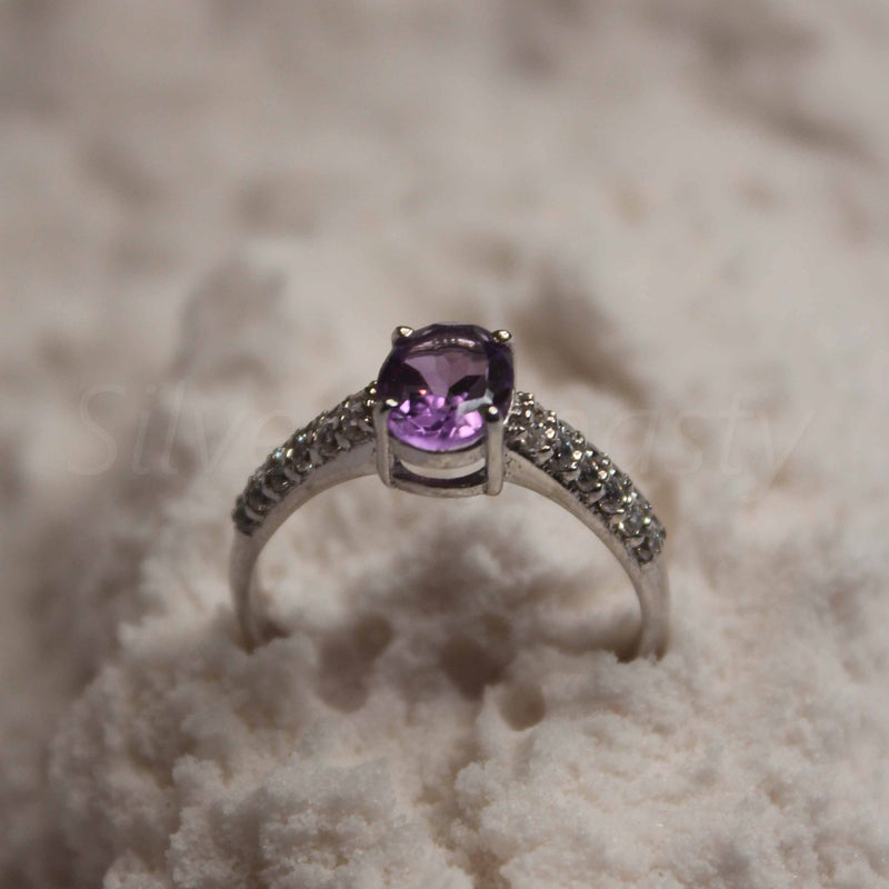 'Boho' Multistone Amethyst and Zircon 925 Solid Sterling Silver Ring