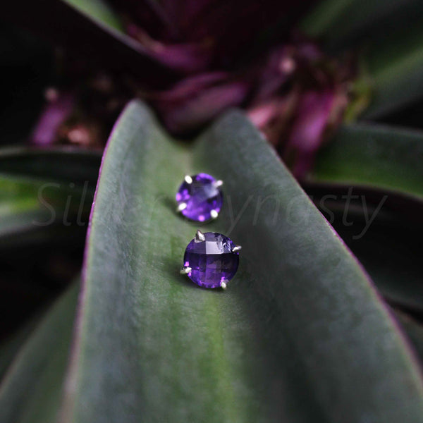 Amethyst 925 Solid Sterling Silver Studs, Natural Amethyst Studs