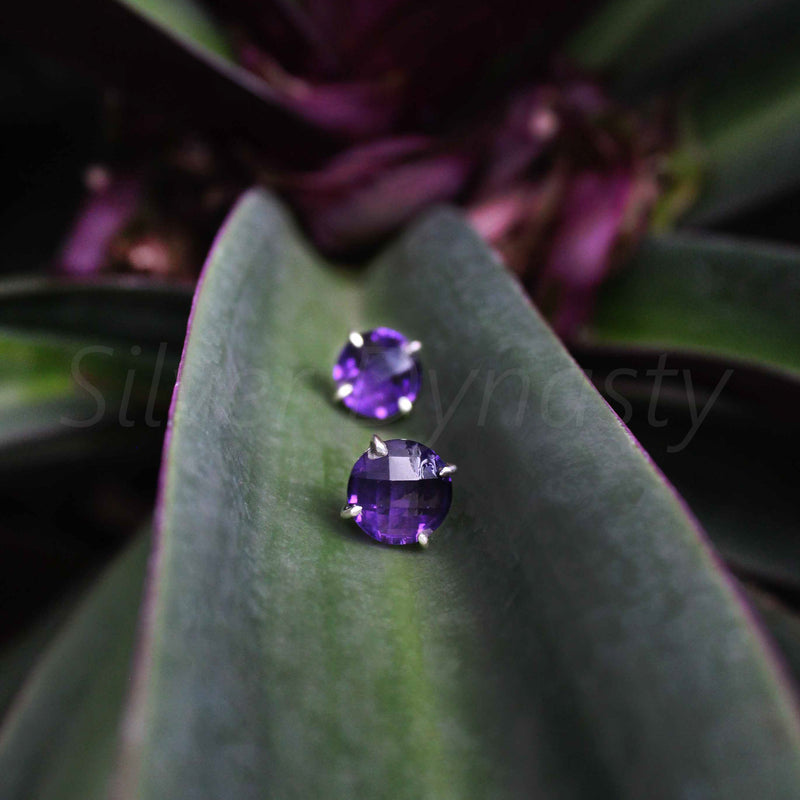 Amethyst 925 Solid Sterling Silver Studs, Natural Amethyst Studs
