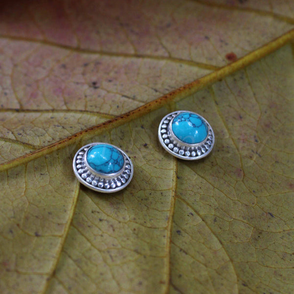 Turquoise 925 Solid Sterling Silver Earrings, Turquoise Studs