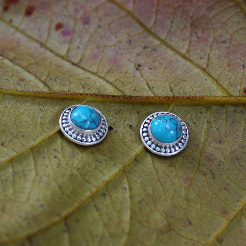 Turquoise 925 Solid Sterling Silver Earrings, Turquoise Studs