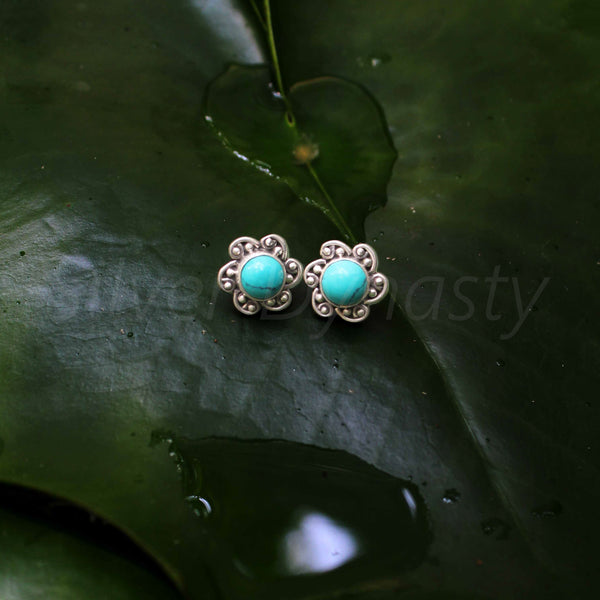 Turquoise 925 Solid Sterling Silver Earrings, Turquoise Studs