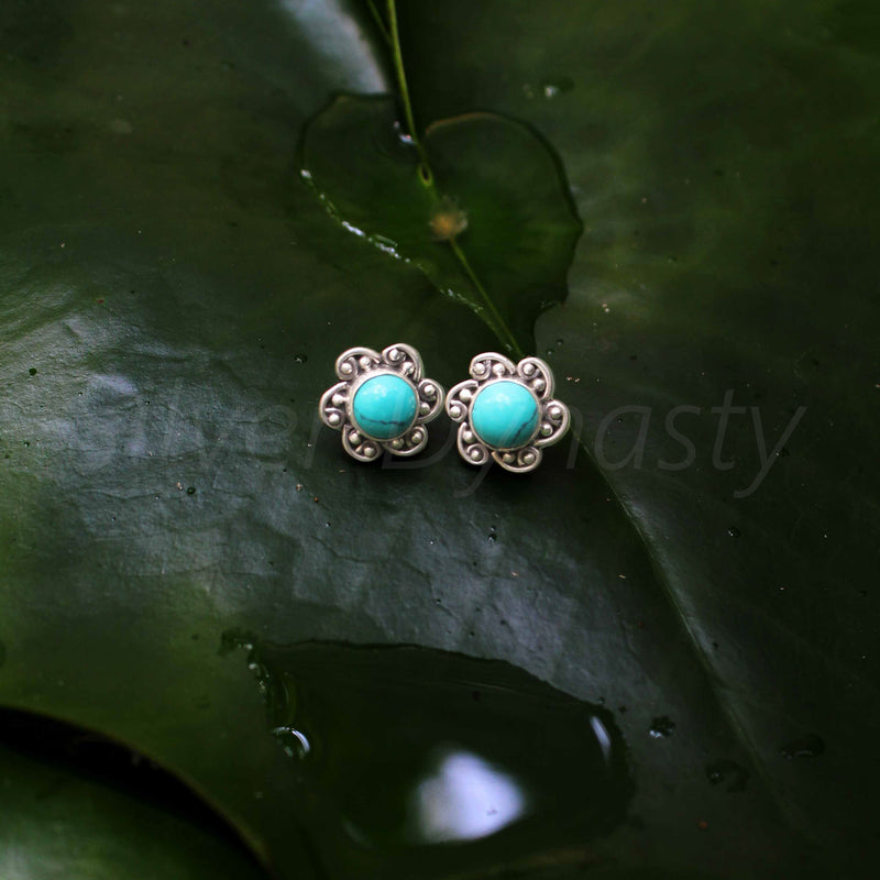 Turquoise 925 Solid Sterling Silver Earrings, Turquoise Studs