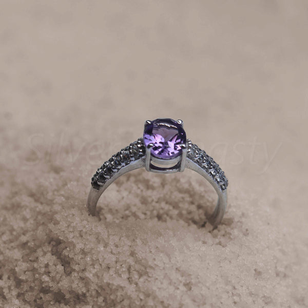'Boho' Multistone Amethyst and Zircon 925 Solid Sterling Silver Ring