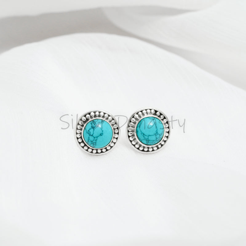 Turquoise 925 Solid Sterling Silver Earrings, Turquoise Studs