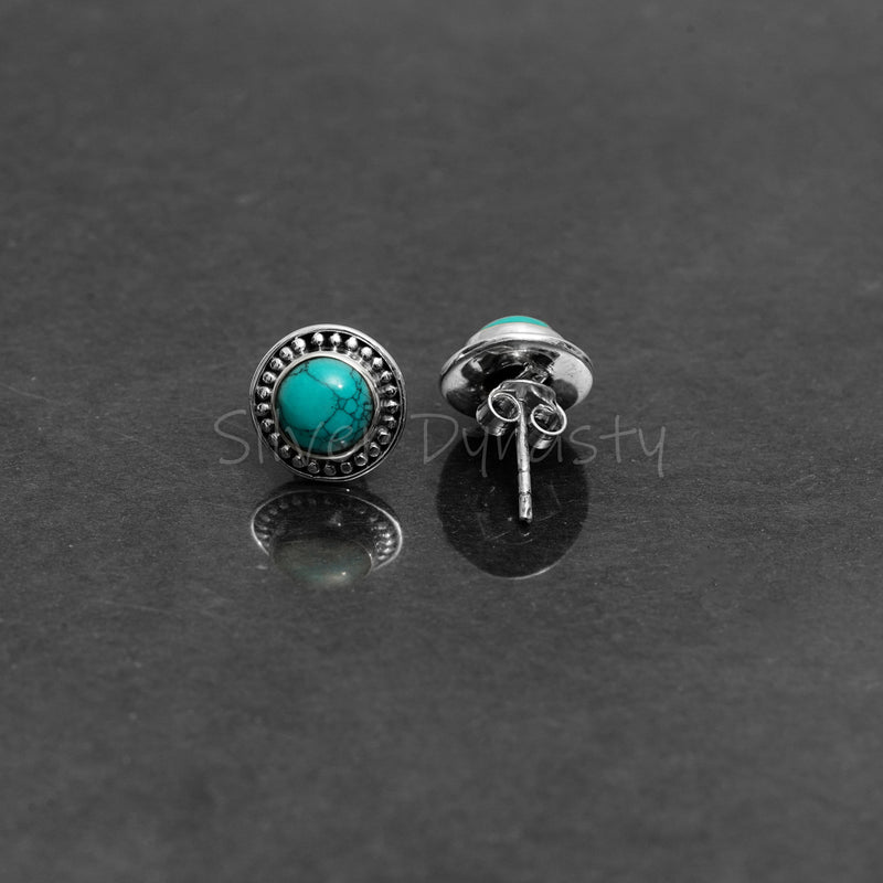 Turquoise 925 Solid Sterling Silver Earrings, Turquoise Studs
