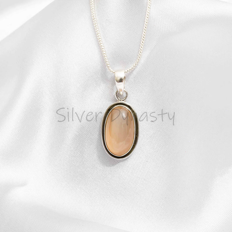 Pink Moonstone Pendant, 925 Solid Sterling Silver Pendant